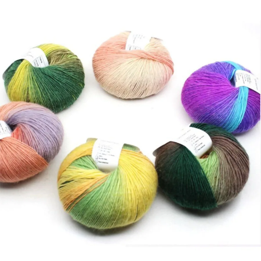 wholesale mohair yarn rainbow yarn colorful 100% wool yarn for baby hand knitting