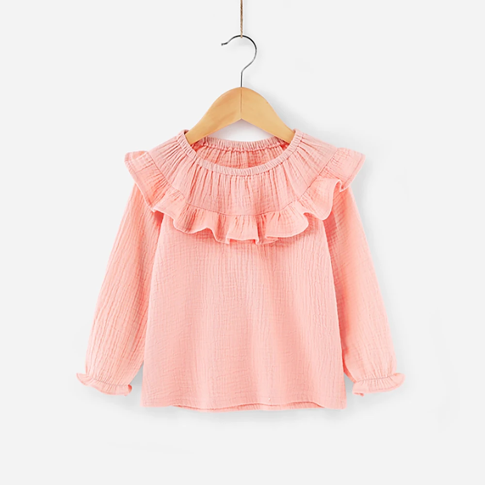 
Wholesale New Fashion Linen Cotton Girls Tops Full Sleeve Solid Color Korean Style Baby Blouses For Spring 
