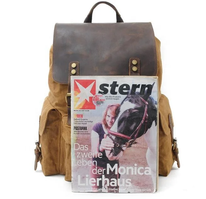 F9151 Europe Vintage New Model Outside Waxed Canvas Travel Backpack