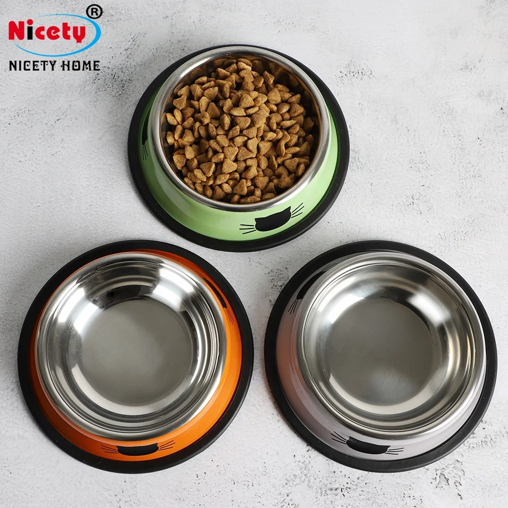pet products stainless steel 201 cat feed food bowl 15cm 5.91inch silicone ring base feeding bowl for cat and puppy dog bowls