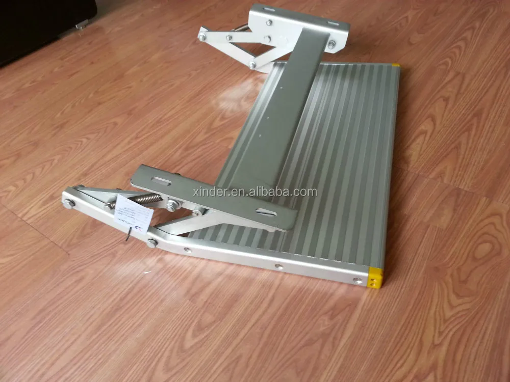 RV Motorhome Caravan Van Manual Folding Step Aluminum Alloy Trailer Truck Camper Side Step Load Capacity 200kg With LED Lights