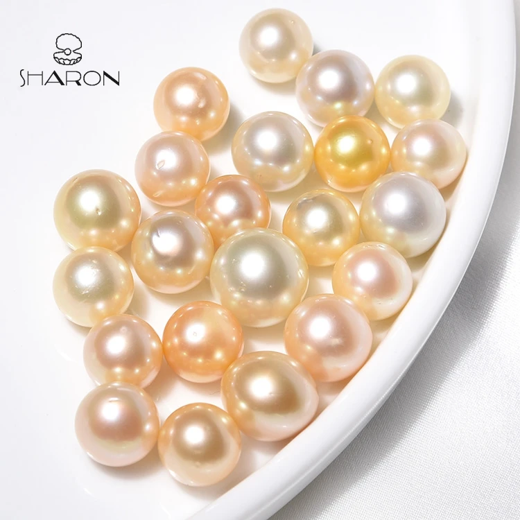 
Bulk High-Quality 12-15mm AA+ Near Round Natural Cultured Seawater Loose South Sea Golden Pearls For Jewelry Making 