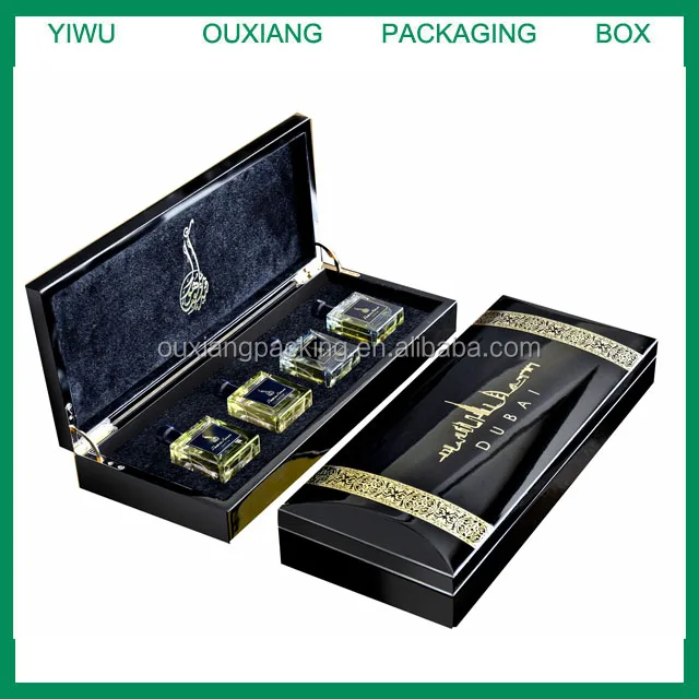 custom design piano black lacquer finish luxury top grade black perfume box with metal logo on top