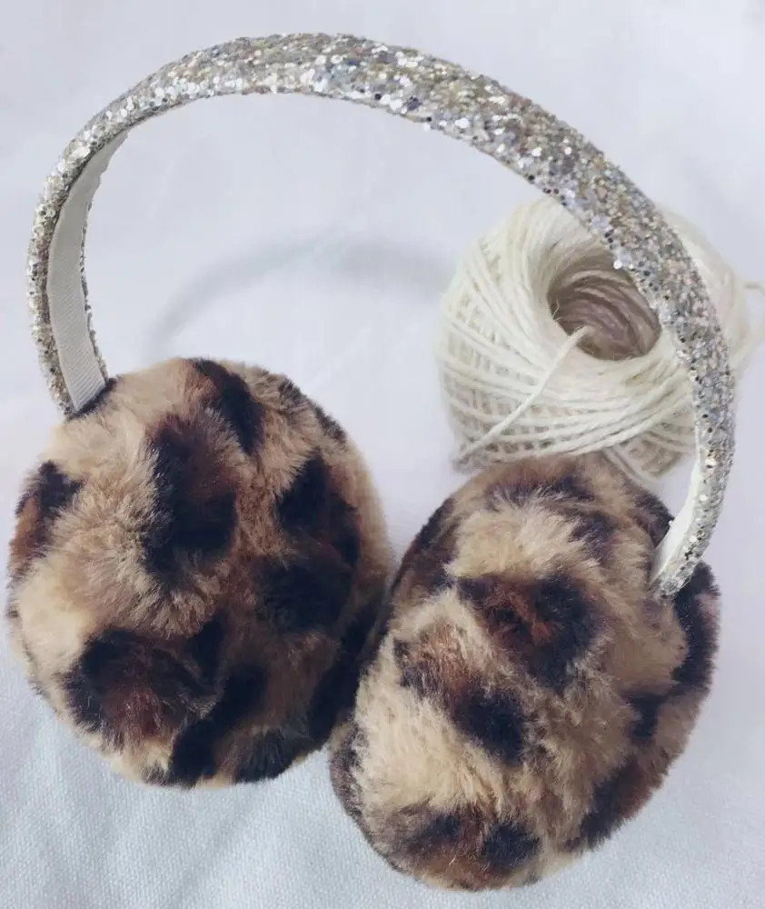 
2018 Winter New Cute Plush Leopard Sequin Earmuffs Infant Earmuffs Warm Earmuffs 
