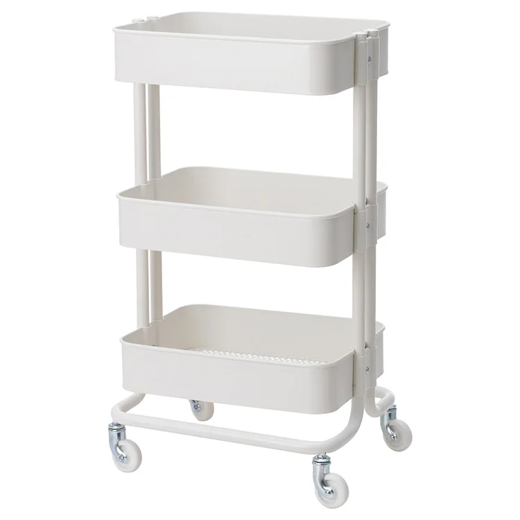 Bedroom Furniture 3 layer lasker trolley cart rolling organization cart wheels metal 3 deep bins