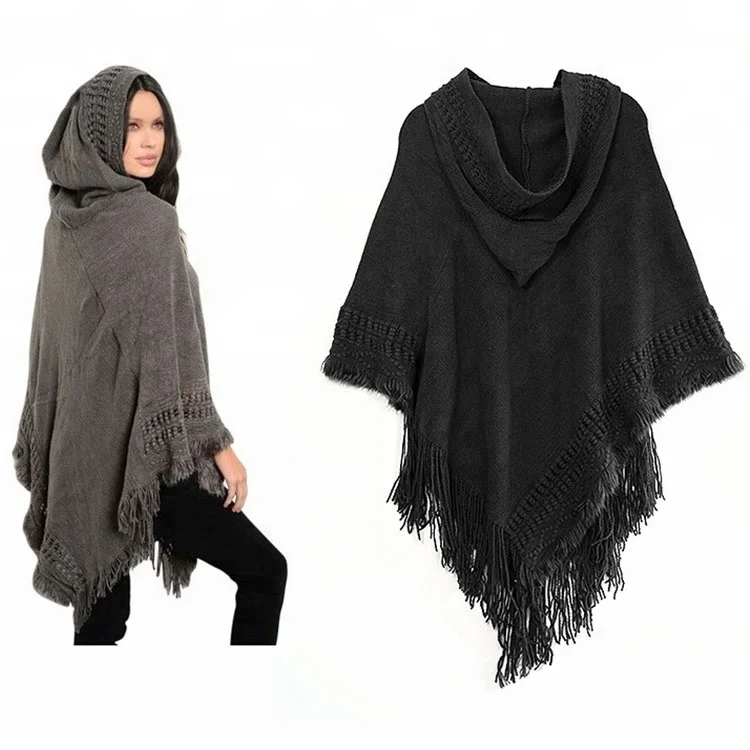 
wholesale girl ugly christmas sweater with hat fashion fringe knit poncho 