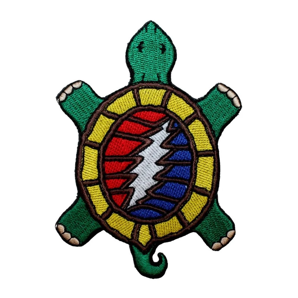 Bulk sale 3d 2d grateful dead embroidered patches custom green turtle motorcycles embroidery patches sew on iron on for clothing