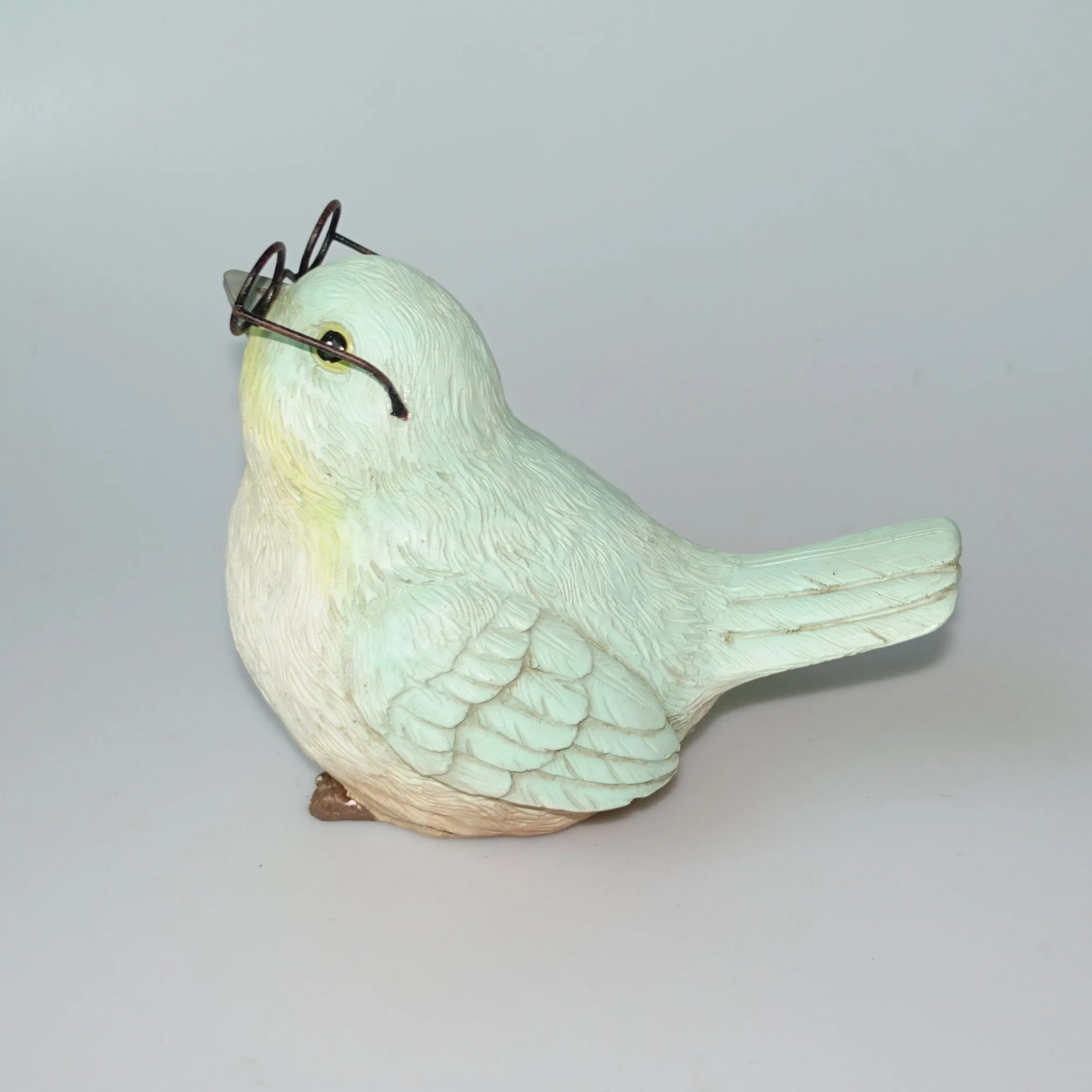 Cute House Sparrow Bird Statue Handmade Resin Bird Figurine with Metal Glasses Tabletop Decoration