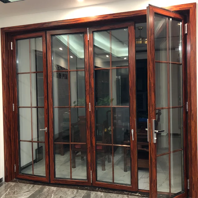 China supplier aluminium ykk folding door  powder coated size customized aluminum alloy door and window water exterior door