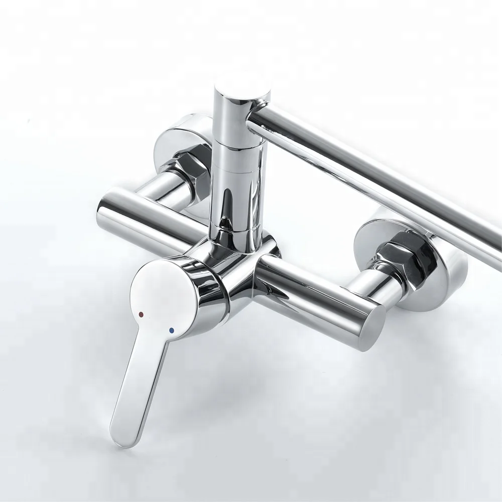 HIDEEP Wall Mount Brass Chrome/Black Kitchen Sink Folding Faucet Hot and Cold Water Tap