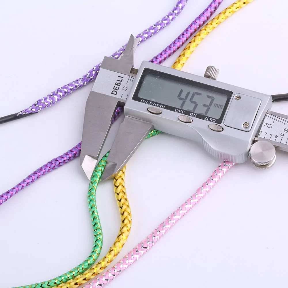Custom wholesale  4.5 mm diameter 35 cm length low elastic gold sliver wire polyester handle rope