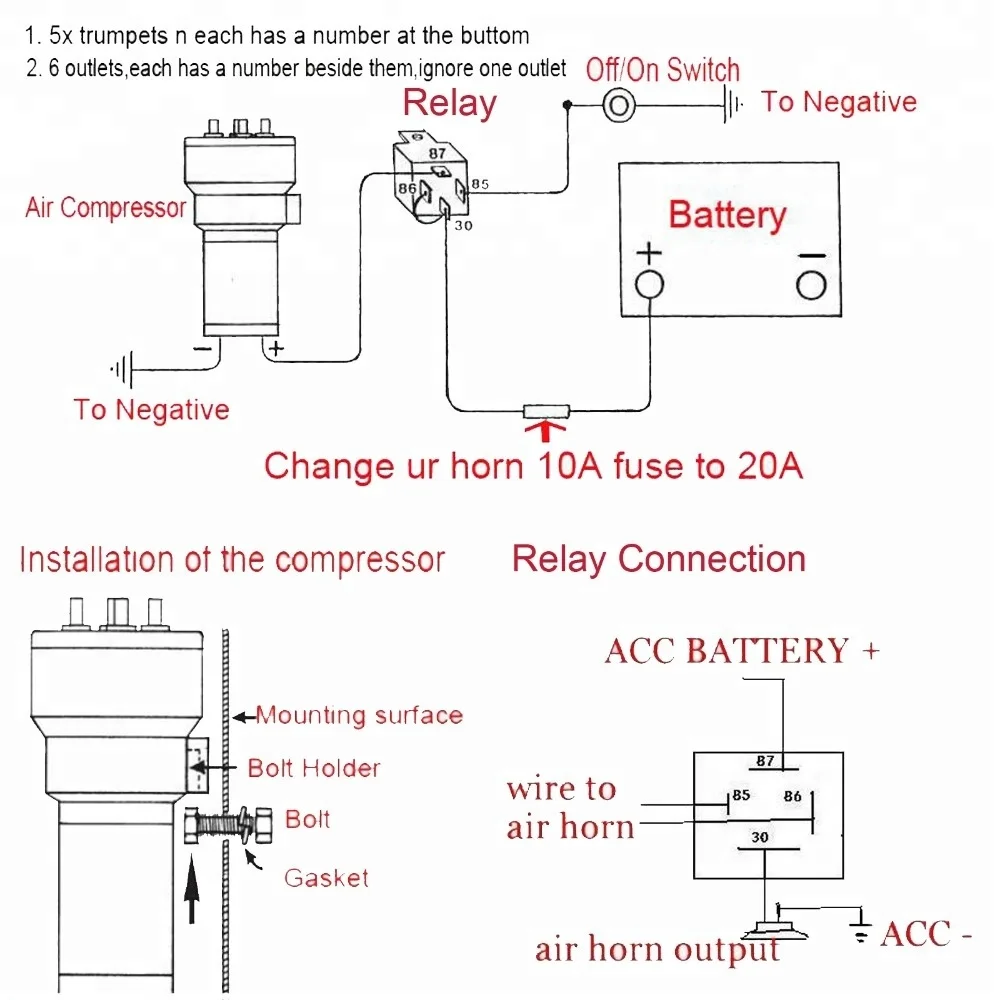 Music Dixie Electronic Chrome Air Horn Compressor 5PCs System