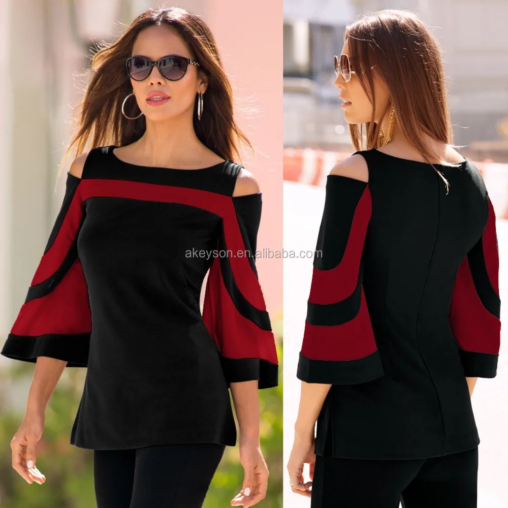 
Wholesale Monogram Women Batwing Cold Shoulder Tops 