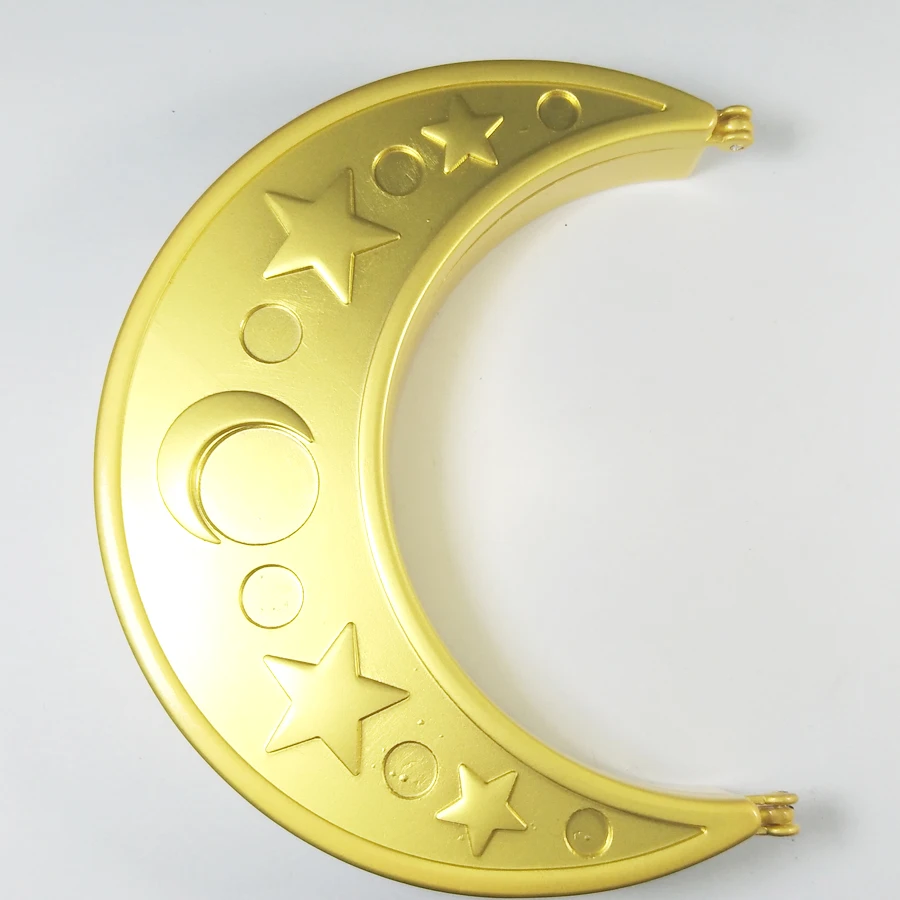 Metal souvenir gold half Pocket Cosmetic Moon shape convex makeup mirror with star