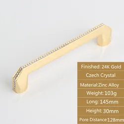 Cabinet Knobs 24K Real Gold Czech Crystal Drawer Door Handle Furniture Knobs Pull Handles Never Fade Gold & Chrome