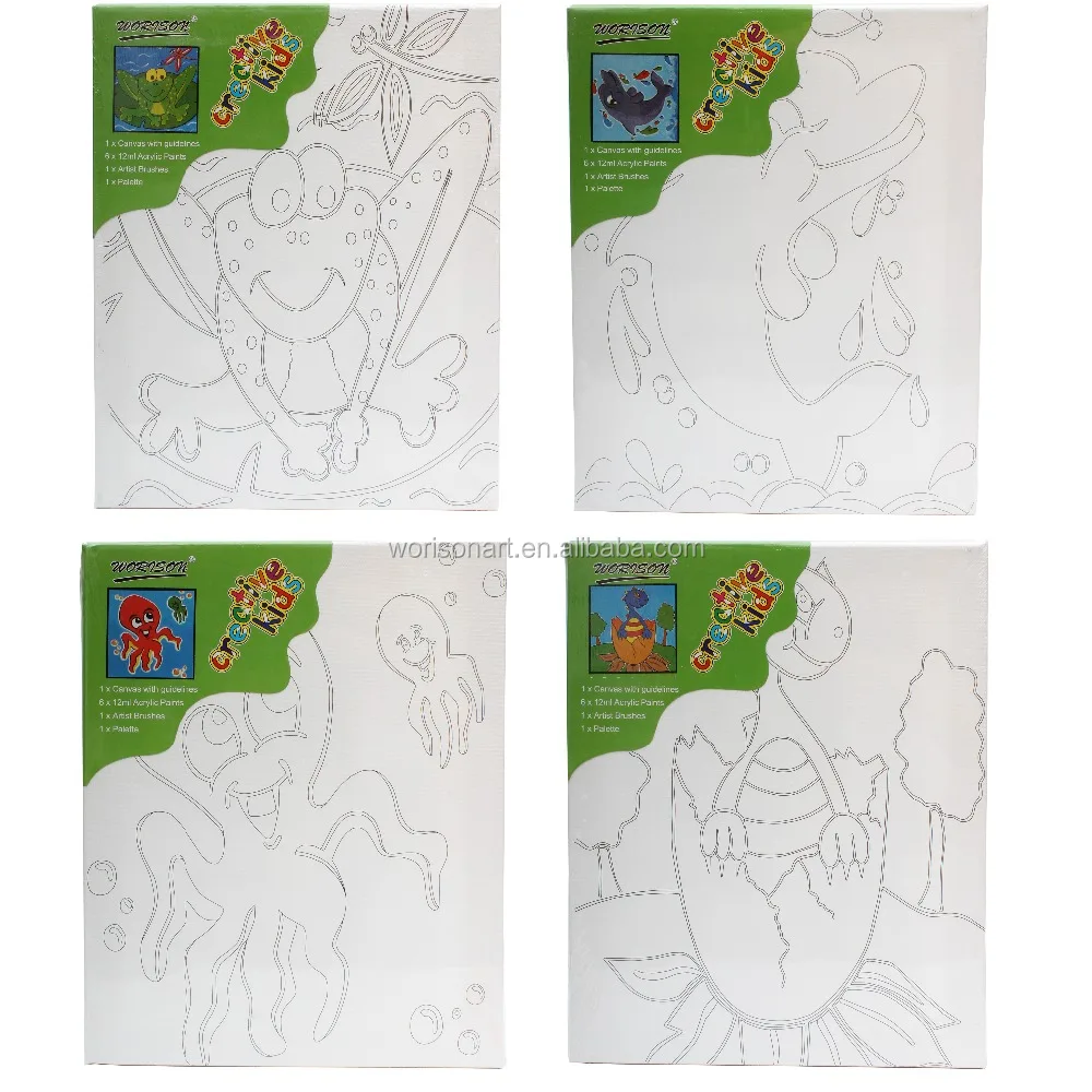 Hot sales Mini sketched cotton canvas fabric painting set with acrylic paints and paint brush for pre printed canvas to paint