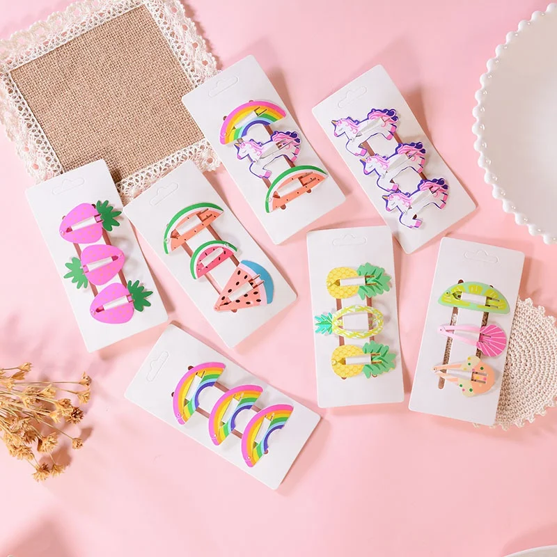 Детская краска для волос аксессуары для фруктов с нарисованной девочкой, заколка для волос 3 шт./пакет