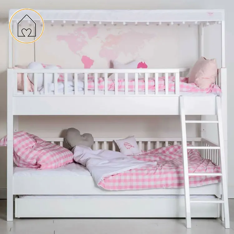Home decor kids bedroom furniture solid pine wood house shape bunk bed for sale