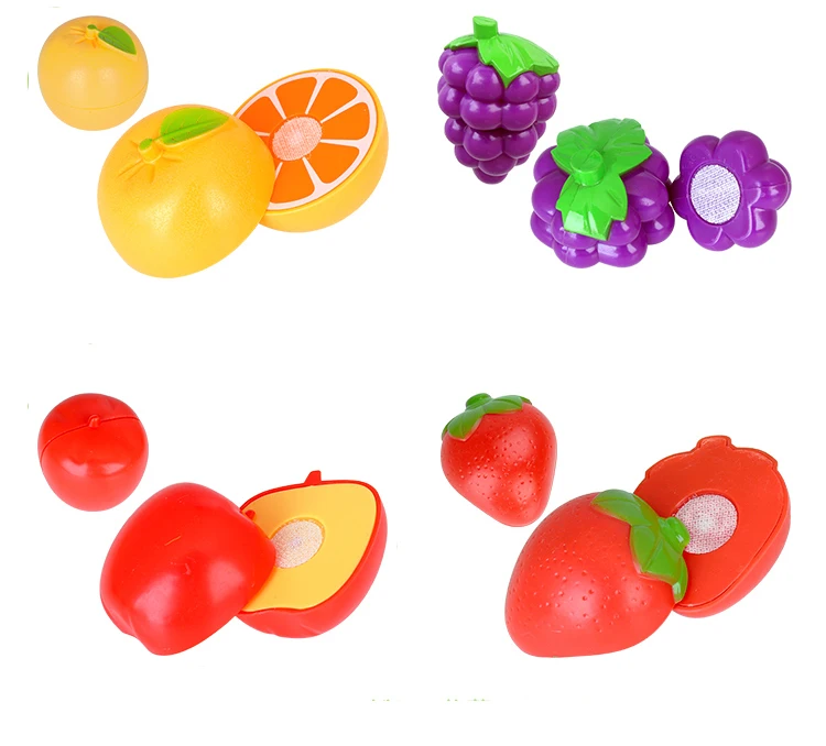 Plastic Cutting Toys Fruit Kids Pretend Play Kitchen Toys Sets with Accessories and Knives