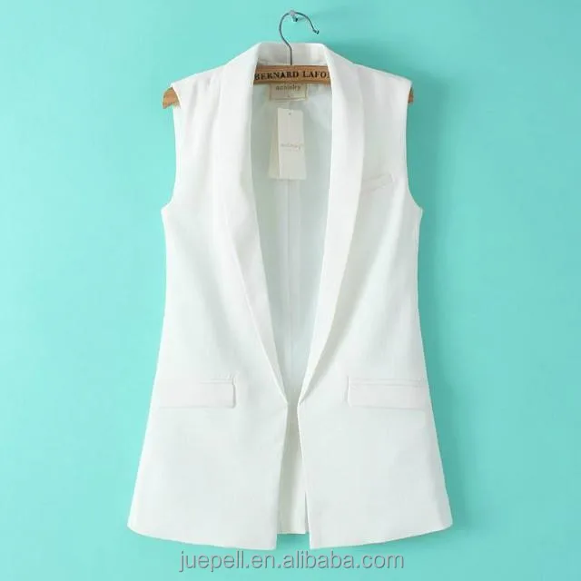 
OEM notched collar open front sleeveless women long blazer jacket / waistcoat 