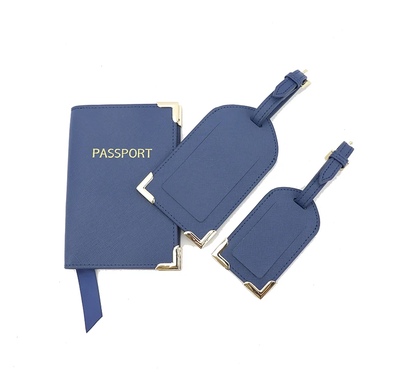 small MOQ genuine leather luggage tag passport holder travel wallet travel set