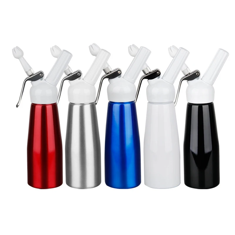 
250ml 500ml portable colorful aluminum ice cream whipped dispenser with plastic nozzles 