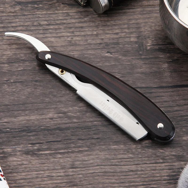 OEM Wooden Handle Straight  Blade Razor Disposable Barber Razor Stainless Steel Shavette For Men Shaving
