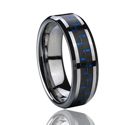 Hot selling 2017 amazon 8mm silver tungsten carbon fiber ring with high polished and bevels