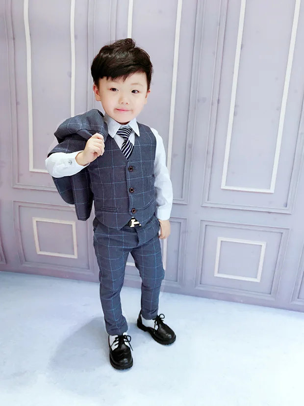 2019 Autumncool Kids Clothes Gentleman Fashion British Wind Boy Korean Version Suit Vest Three-piece  Baby Clothing