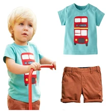 2016 Summer children clothing set baby boy set short Plaid O neck sets baby suit animal