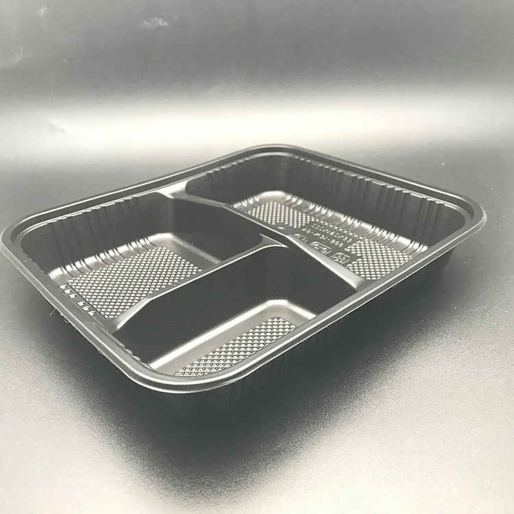 Disposable black rectangle PP green fruit vegetable fast food takeaway lunch box