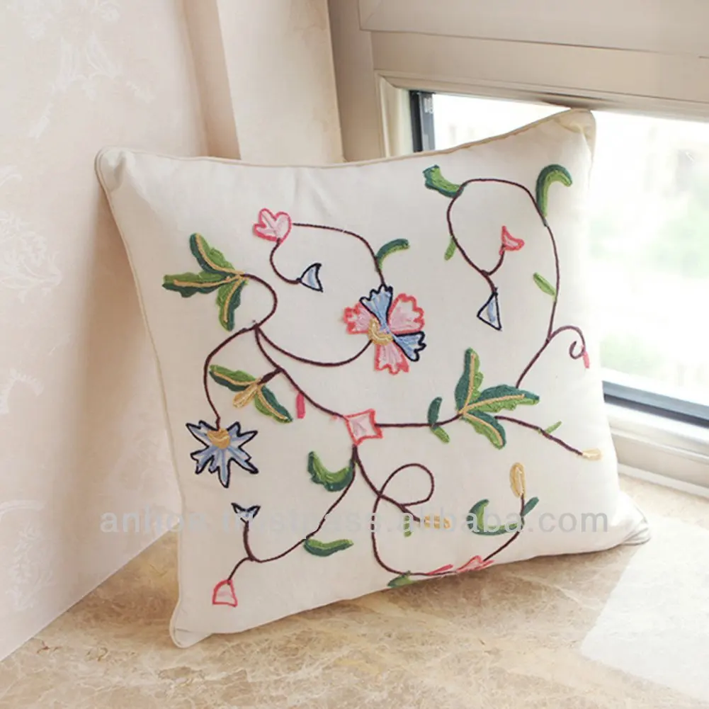White linen embroidery cushion cover
