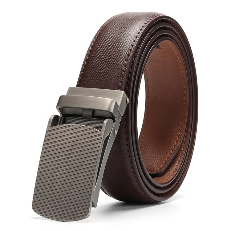 Belt for Men Genuine Leather Ratchet Dress Comfort Belt with Slide Click Buckle Trim to Fit
