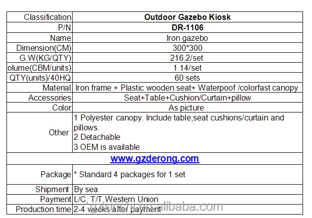 Iron Gazebo as Outdoor Gazebo Garden Set Outdoor Pavilion Set Gazebos Plastic Wooden Powder Coated Iron UV Proof / Water Proof