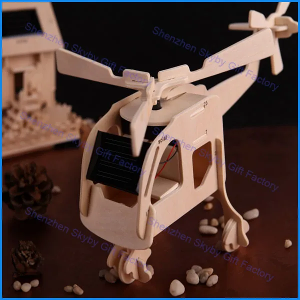 
New Design High quality Kids Gift Puzzle Wooden Solar Power Toy Helicopter 