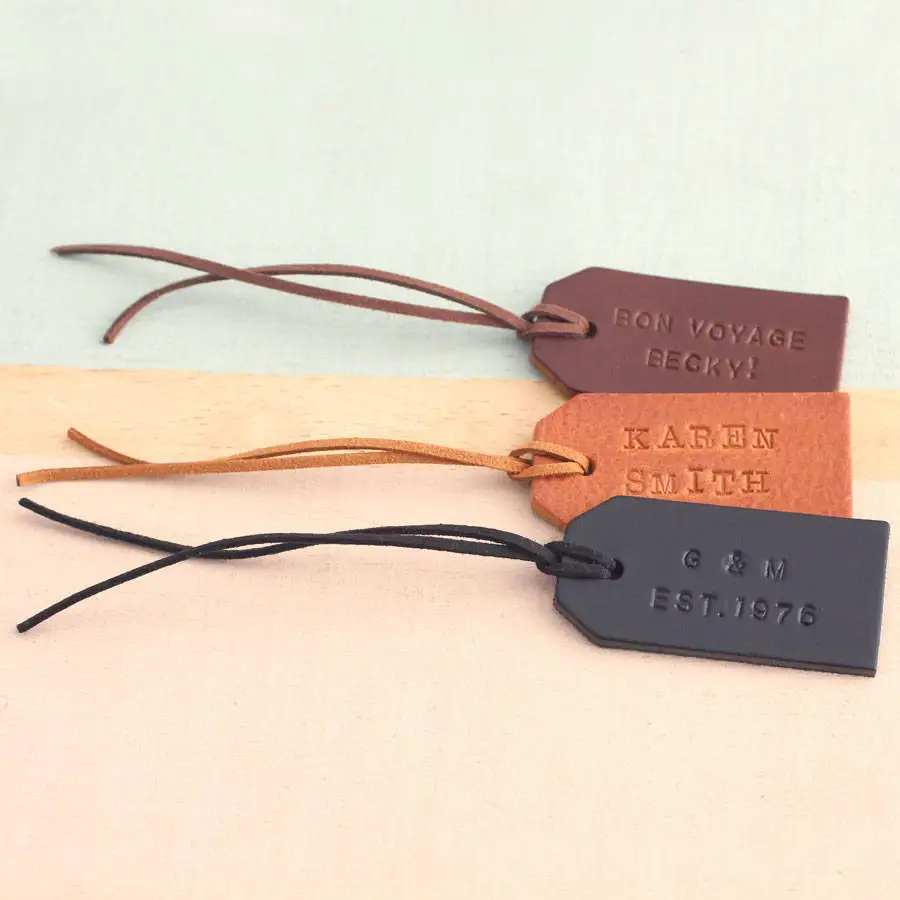 Handstamped Leather Luggage Tag Personalized Engrave Leather Luggage Tag Travel Single Sided Monogrammed for wedding favor