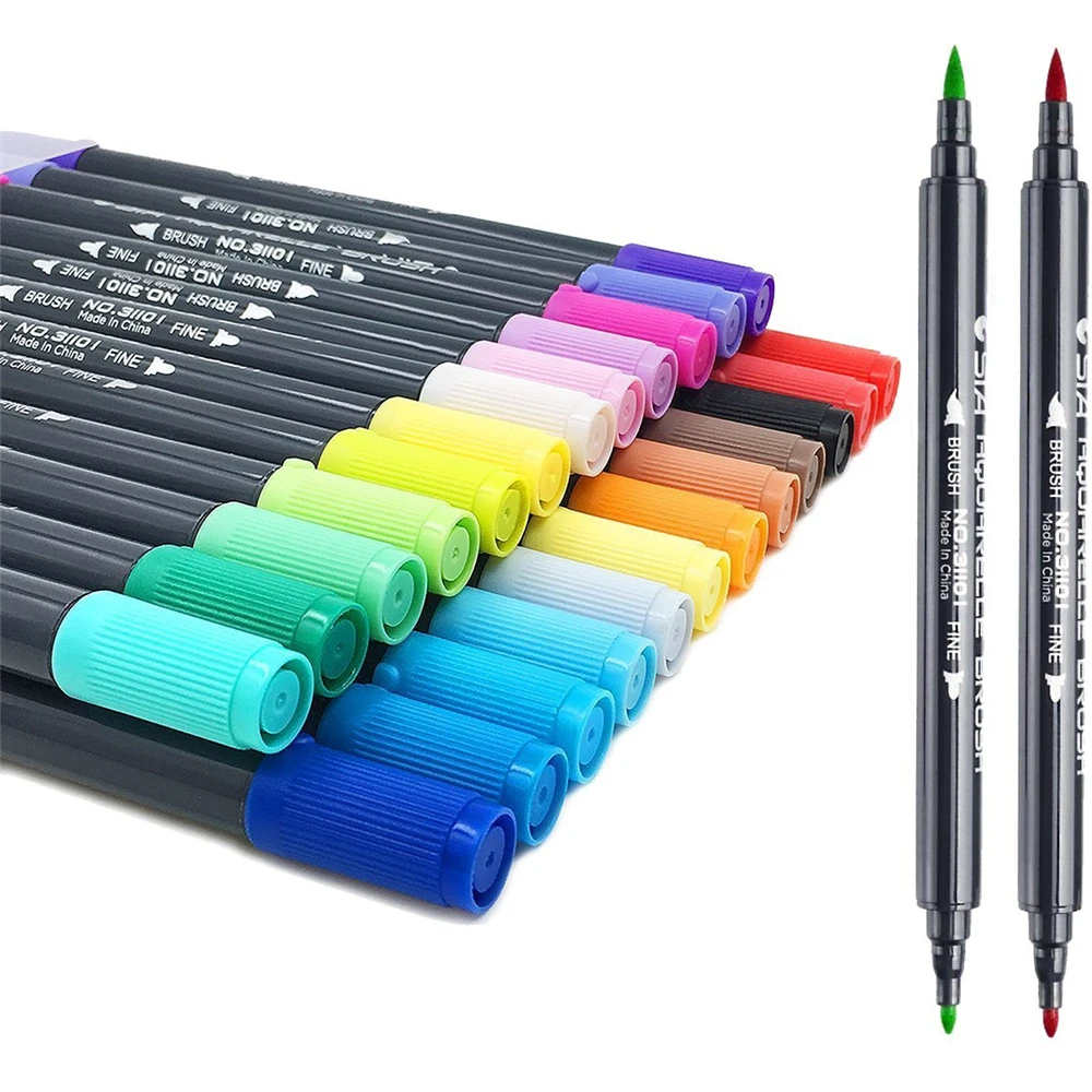 15 Pack Fine Point Brush Marker Pens [Bullet Journal] Dual Tip Art Work Colored Brush Pen