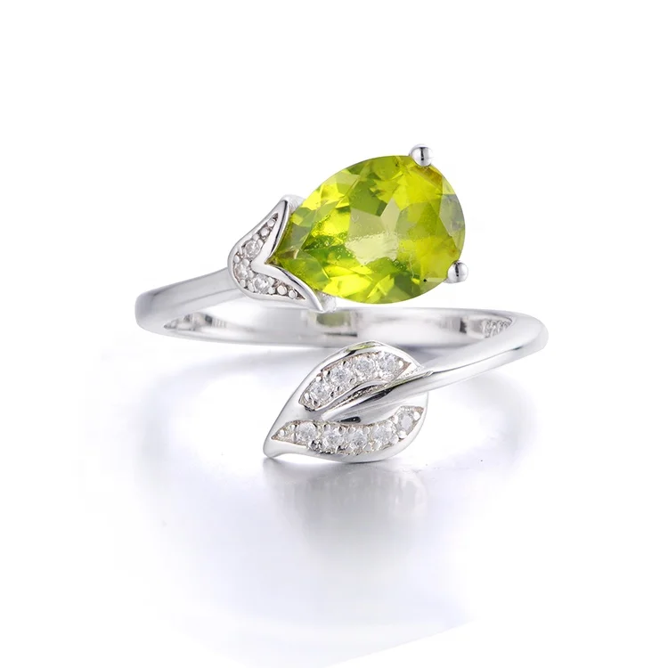 wholesale peridot jewelry natural gems green stone ring 925 sterling silver adjustable ring for women