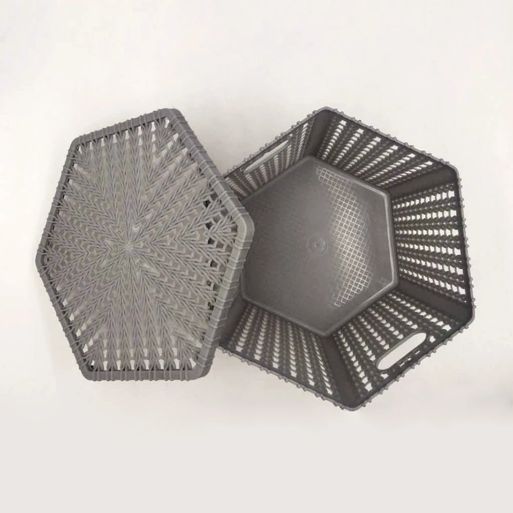 
Hom use hexagon plastic wicker rattan basket with lid handle 