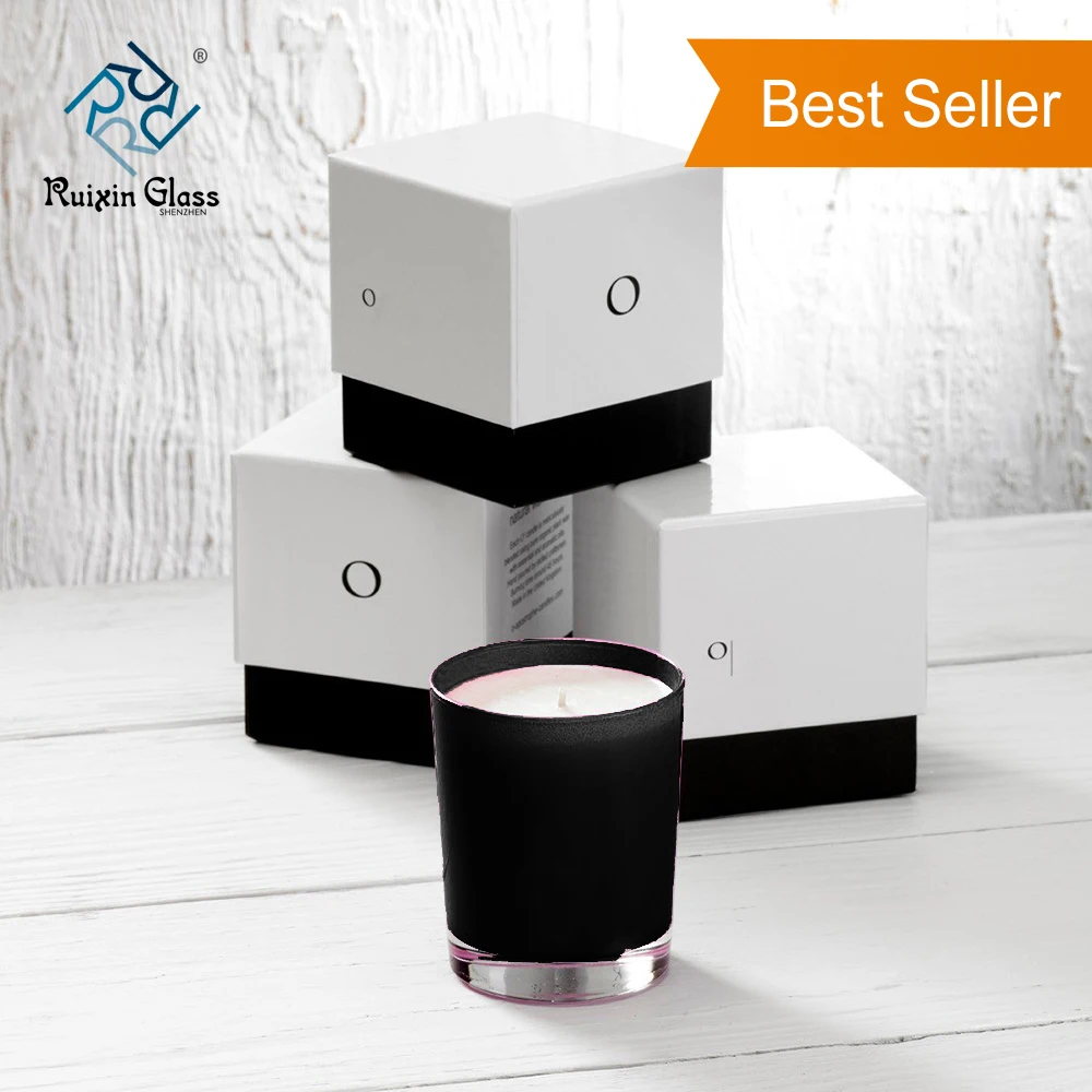 OEM Black And White Matte Frosted Glass Candle Holder Jars With Wood Lid