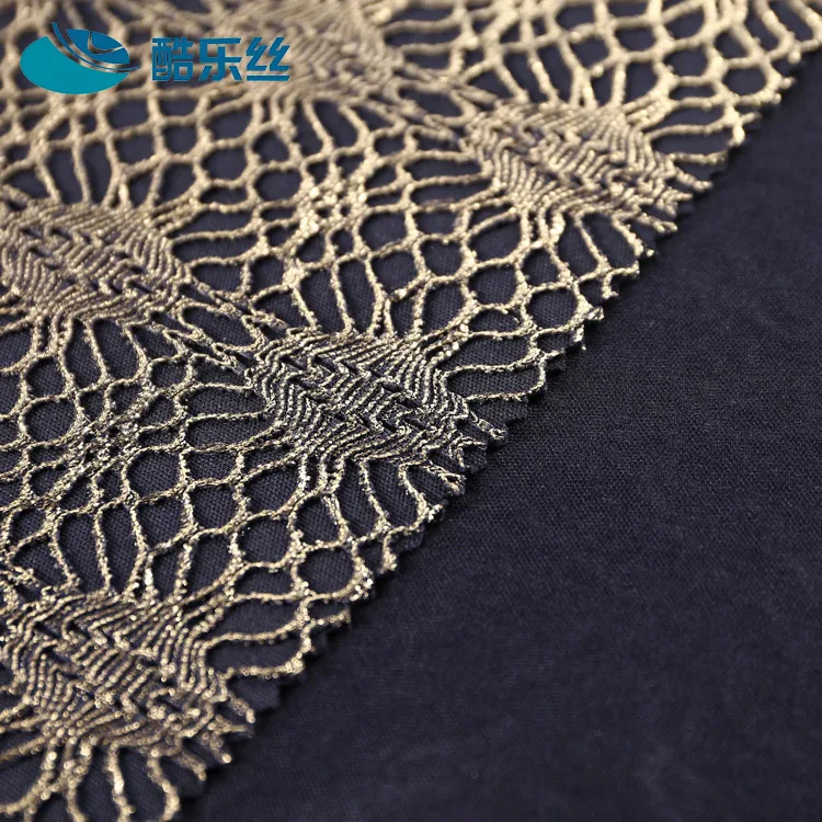 
2019 modern new design popular bronzed bonded beautiful 100 polyester brocade lace fabric 