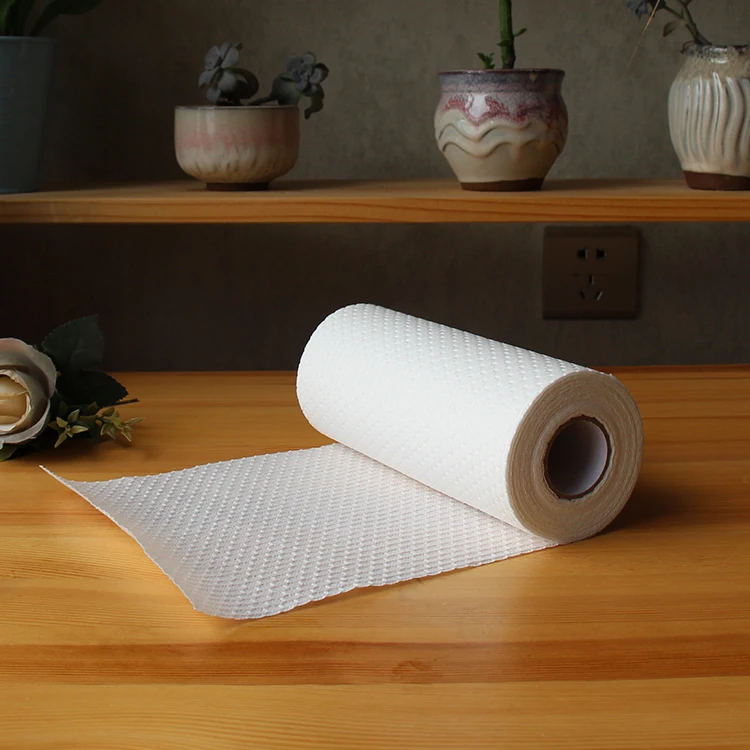 
Reusable White Woodpulp/Polypropylene Recycled Non-woven Towel Strong Washability Kitchen Paper Roll 