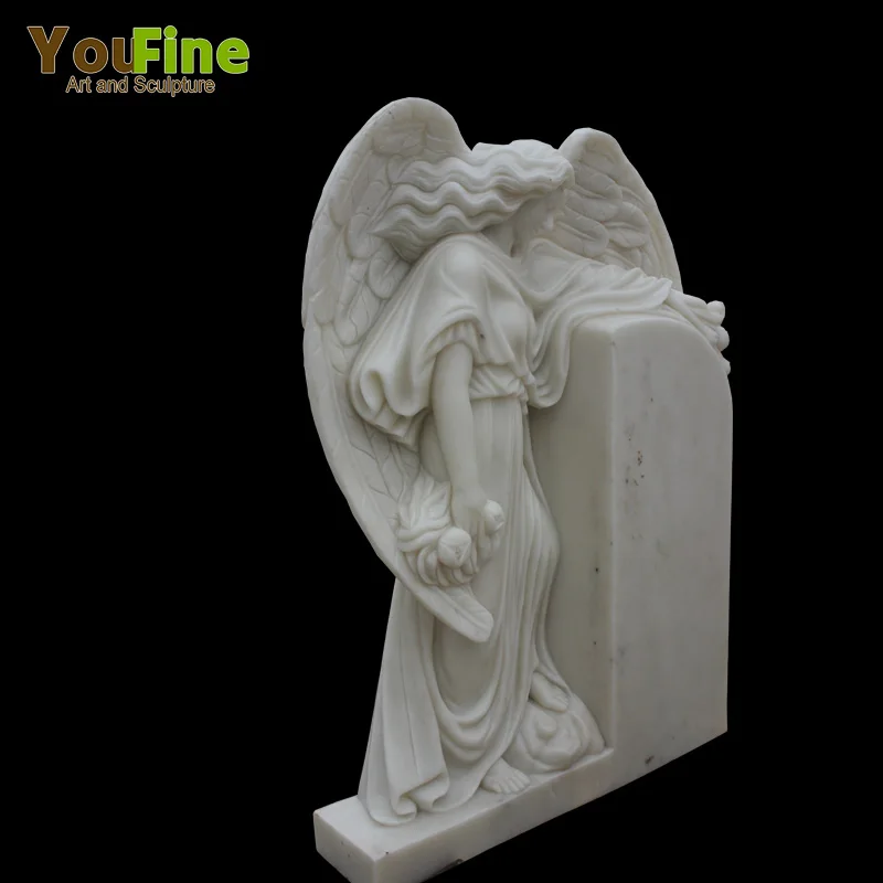 White Marble Monument Headstone with Angel Wings