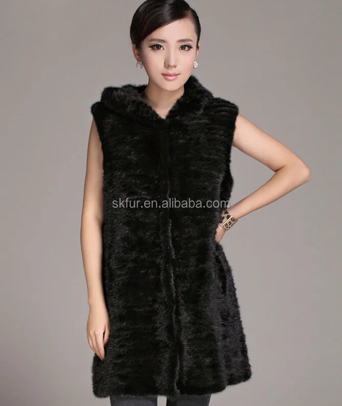 
Top quality 100% real mink fur long vest with hood 