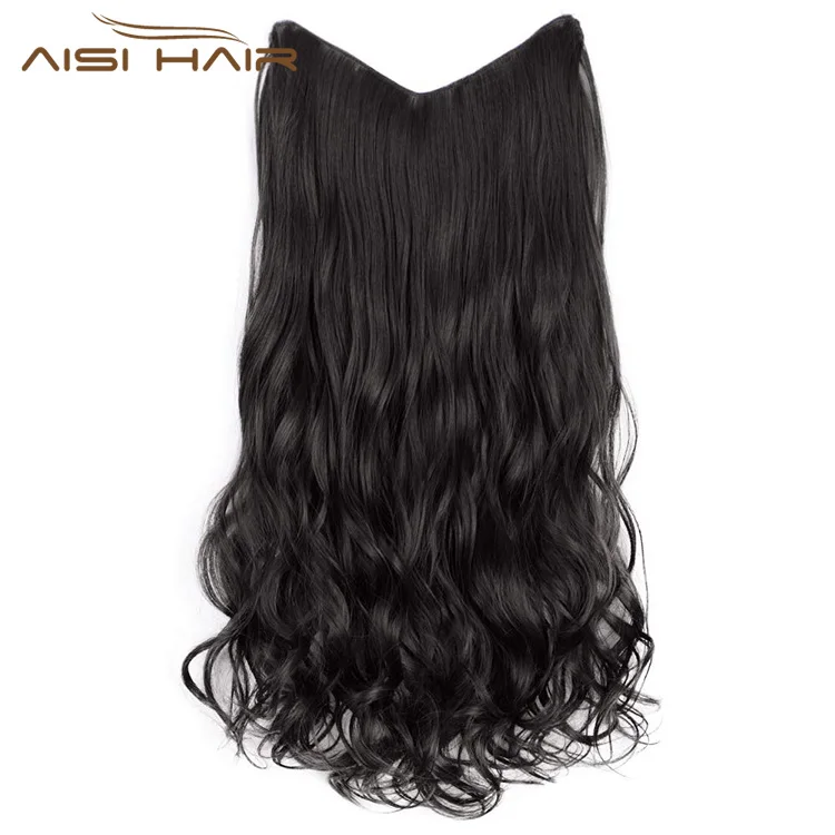 Aisi Hair 22inches New Arrival V Shape Synthetic Clip In Hair Extensions Natural Black Long Wavy Hairpieces