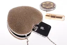 Girls Heart Shape Rhinestone Gold Evening Clutch Bag Women Handbag Dinner Silver Clutch Purse Chain Shoulder