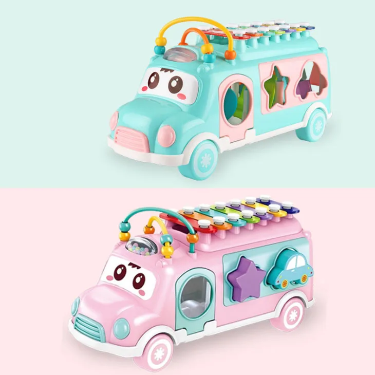 Обучающий детский игрушечный автобус-пазл ксилофон музыкальный инструмент для детей