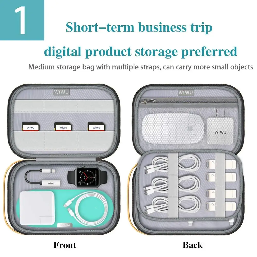 WIWU Double Layer Cable Organizer BagTravel Electronic for Cables Flash Disk USB Drive Charger Accessories Organiser Case