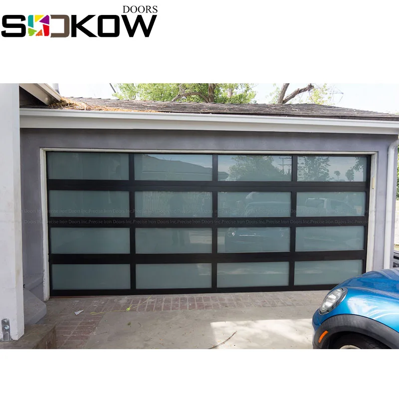 black mirror tempered glass aluminum sectional garage door