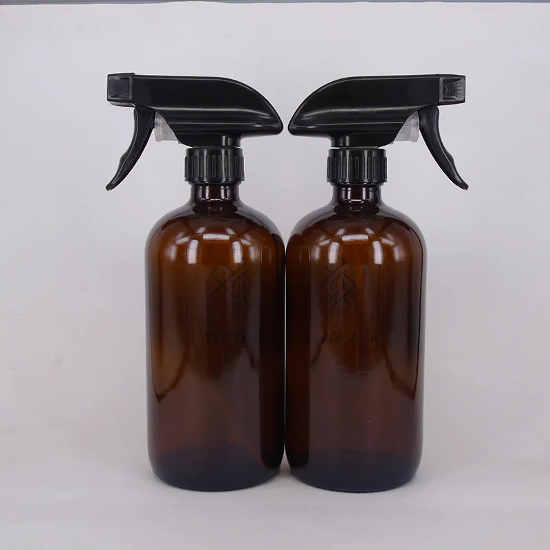 
500ml Amber Brown Boston Glass Trigger Spray Bottles With Sprayer For Cleaner And Essential Oil 